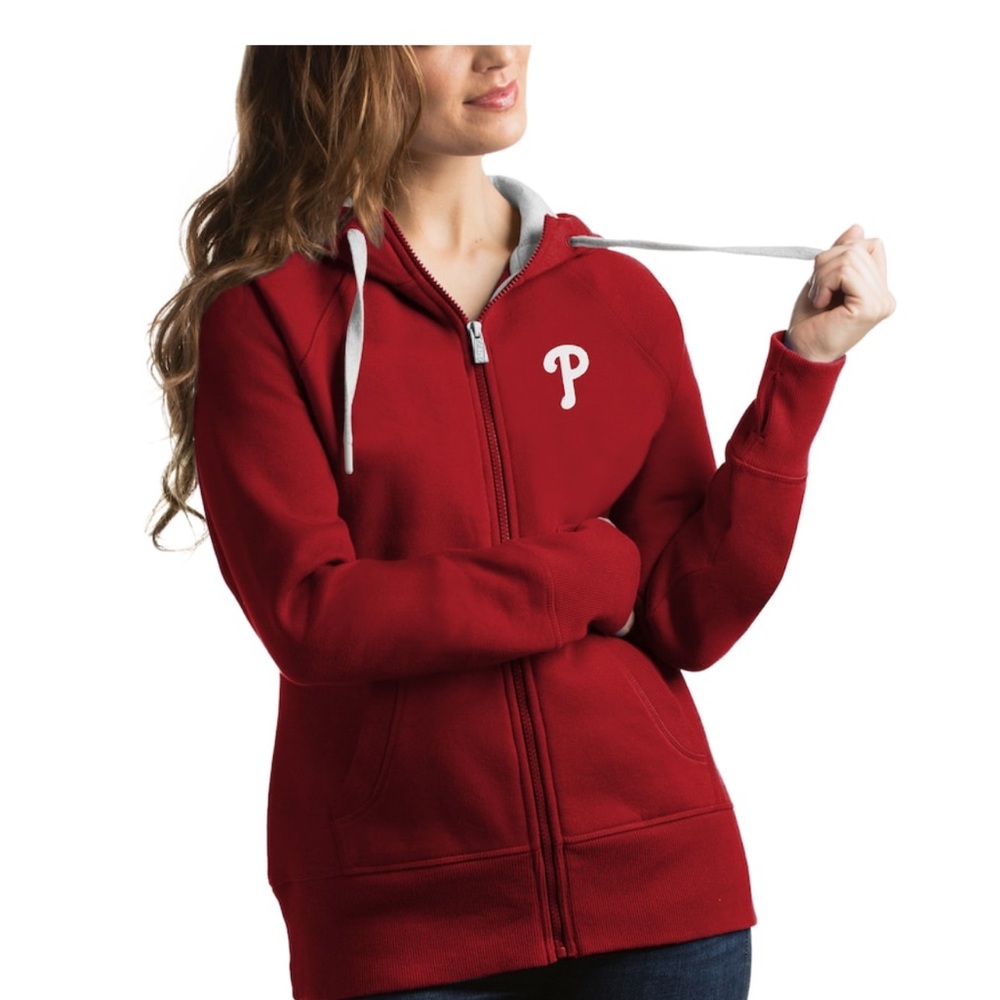 Phillies Antigua Red and Gray Hooded Logo zip up